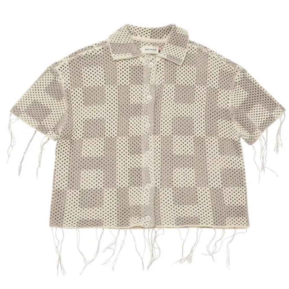 Honor The Gift Crochet Short-Sleeve Button Down 'Stone'